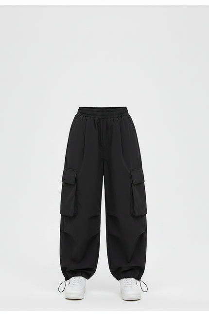 Pantalon Japonais Noir Cargo Ample Streetwear Enfant - Polyester - vue 3