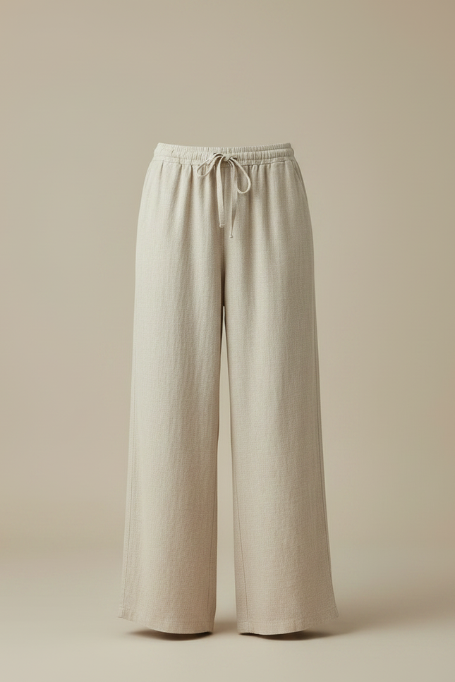 Pantalon Japonais Large Lin Ample Beige Cordon Confortable - vue 3
