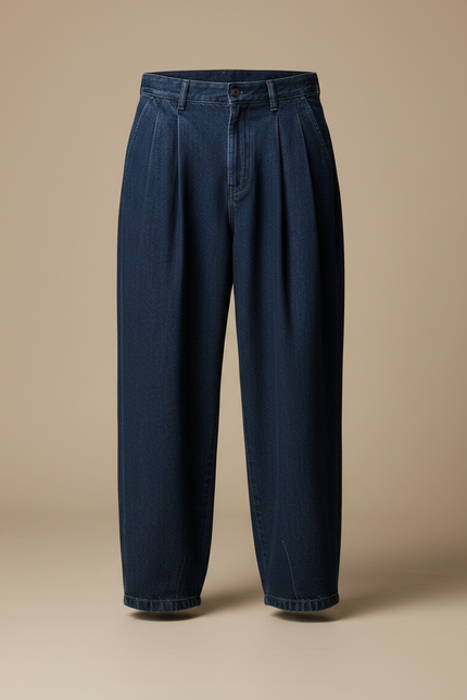 Pantalon Japonais Denim Ample Plissé Décontracté Homme - Marine Jean - vue 3