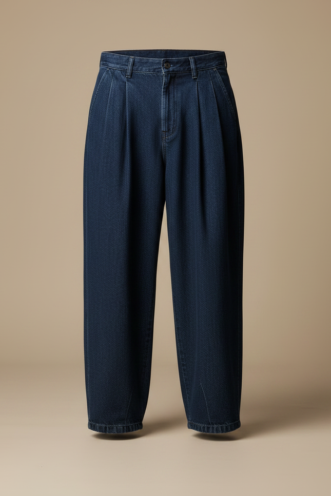 Pantalon Japonais Denim Ample Plissé Décontracté Homme - Marine Jean - vue 3