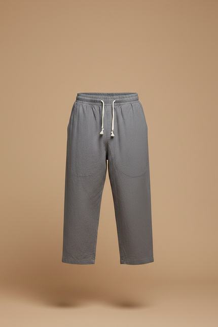 Pantalon Japonais Gris Lin Ample Court Cordon Homme - vue 3