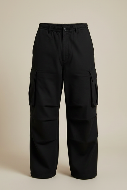 Pantalon Japonais Noir Cargo Ample Décontracté Homme - Gabardine - vue 3