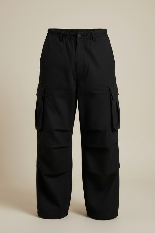 Pantalon Japonais Noir Cargo Ample Décontracté Homme - Gabardine - vue 3