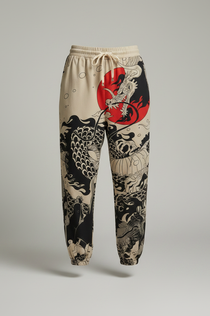 Pantalon Japonais Dragon Soleil Ample Coton Beige - vue 3