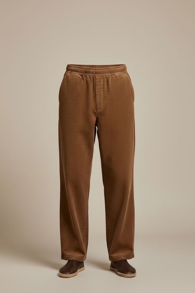 Pantalon Japonais Velours Côtelé Marron Ample Élastique Confortable - Cordé - vue 3