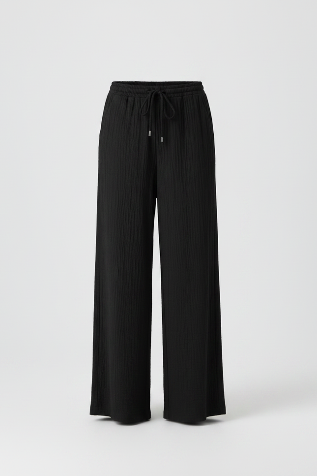 Pantalon Japonais Noir Ample Droit Plissé Décontracté - Viscose - vue 3