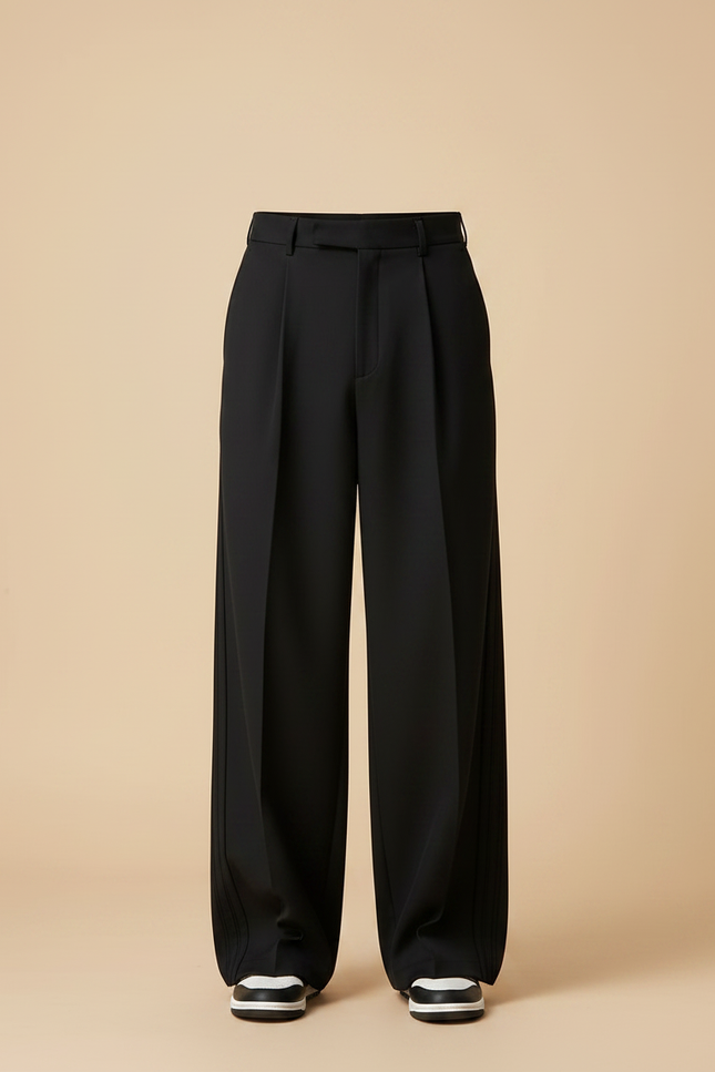 Pantalon Japonais Noir Ample Plissé Homme Élégant - Gabardine - vue 3