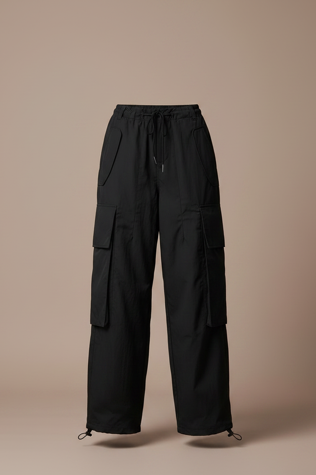 Pantalon Japonais Noir Cargo Ample Décontracté - Polyester - vue 3