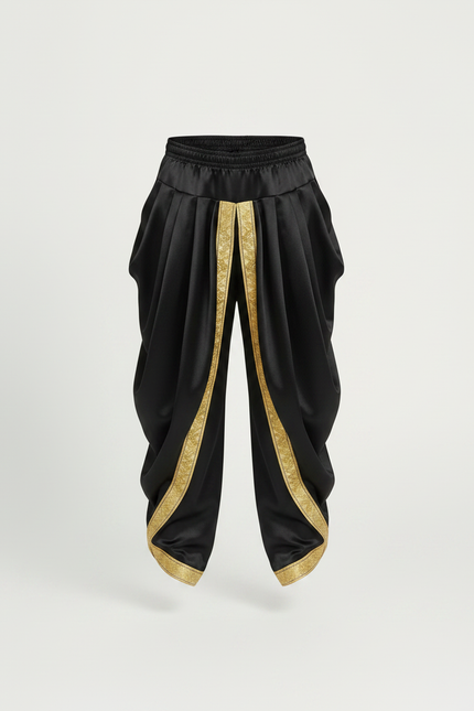Pantalon Japonais Noir Satiné Drapé Doré Garçon - vue 3