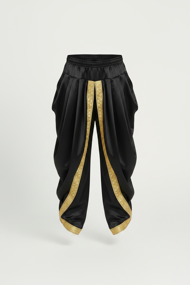 Pantalon Japonais Noir Satiné Drapé Doré Garçon - vue 3