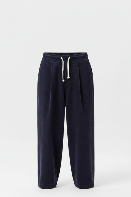Pantalon Japonais Velours Côtelé Bleu Ample Confortable - Marine Cordé - vue 3