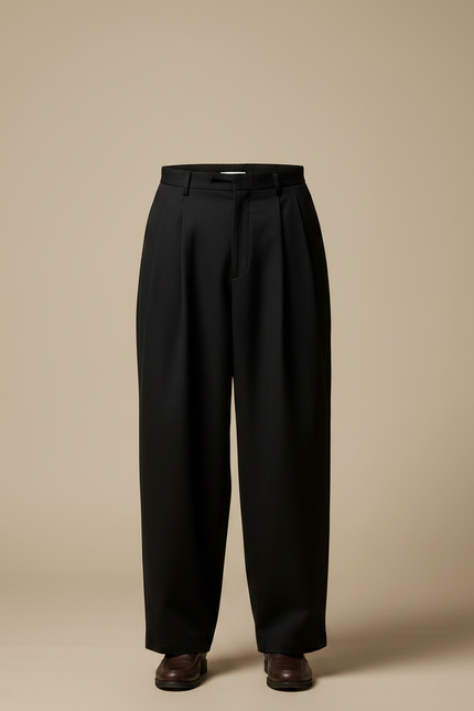 Pantalon Japonais Noir Ample Plissé Décontracté Homme - Gabardine - vue 3