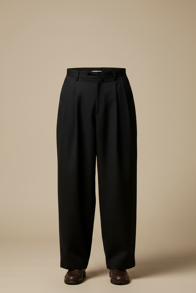 Pantalon Japonais Noir Ample Plissé Décontracté Homme - Gabardine - vue 3