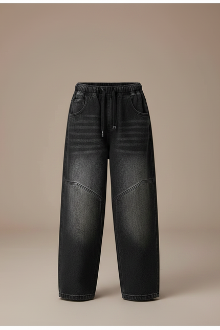 Pantalon Japonais Denim Dégradé Ample Garçon Streetwear - Noir Jean - vue 3