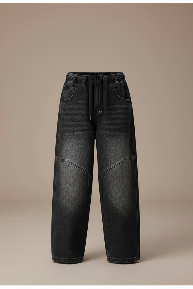 Pantalon Japonais Denim Dégradé Ample Garçon Streetwear - Noir Jean - vue 3
