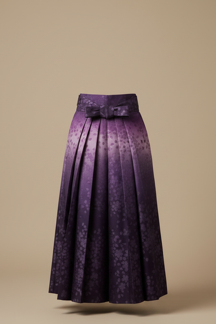 Pantalon Japonais Plissé Fleuri Ombré Élégant Ceinturé Violet - Satin - vue 3
