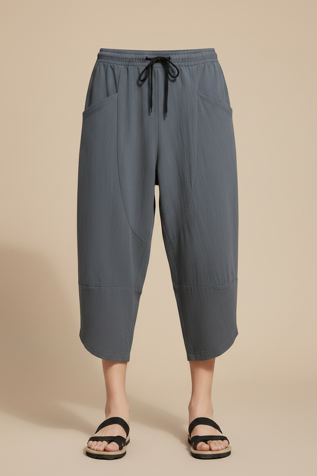 Pantalon Japonais Gris Ample Coton Décontracté Court - vue 3