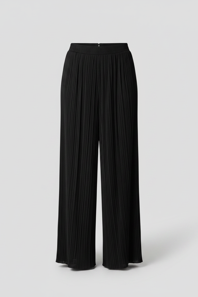 Pantalon Japonais Noir Plissé Ample Fluide Élégant - Polyester - vue 3