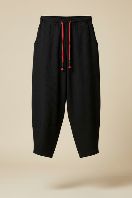 Pantalon Japonais Noir Ample Coton Décontracté Cropped - vue 3