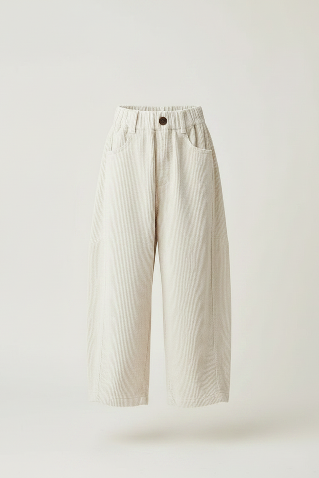 Pantalon Japonais Crème Côtelé Ample Élastique Enfant - Beige Cordé - vue 3