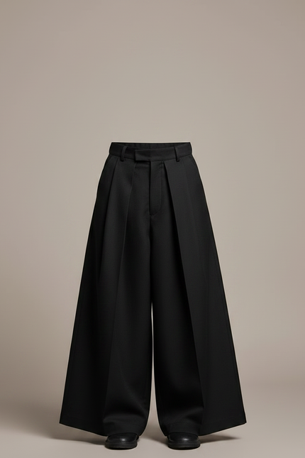 Pantalon Japonais Noir Ample Plissé Décontracté - Gabardine - vue 3