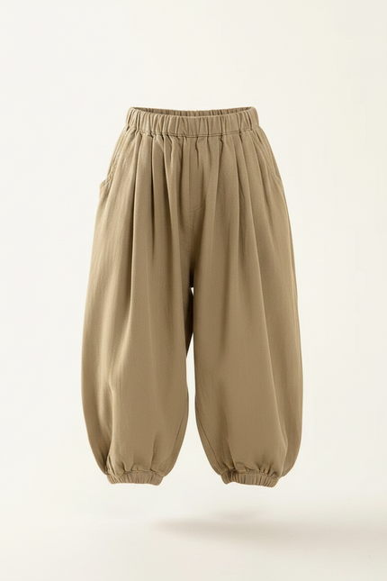 Pantalon Japonais Ample Coton Beige Élastique Enfant - Kaki - vue 3