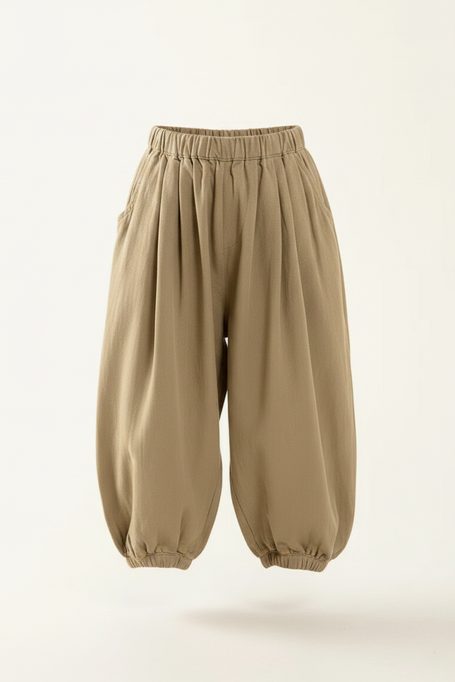Pantalon Japonais Ample Coton Beige Élastique Enfant - Kaki - vue 3
