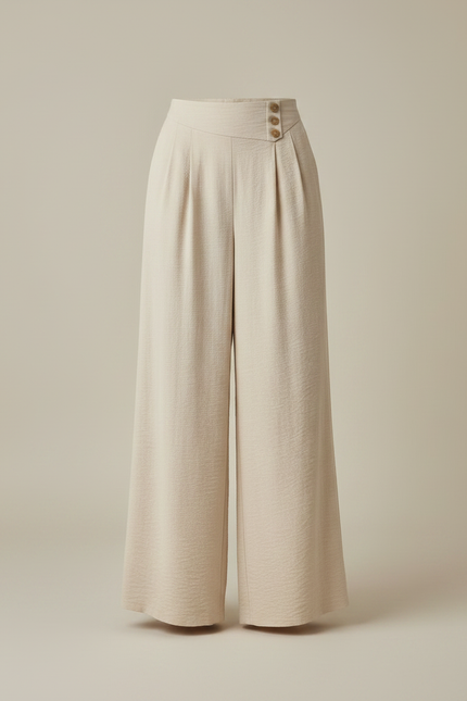 Pantalon Japonais Beige Ample Fluide Boutons Femme - Lin - vue 3