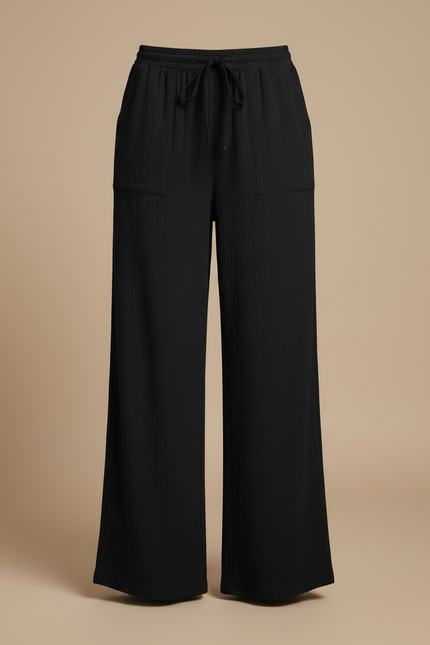 Pantalon Japonais Noir Fluide Ample Confortable - Viscose - vue 3