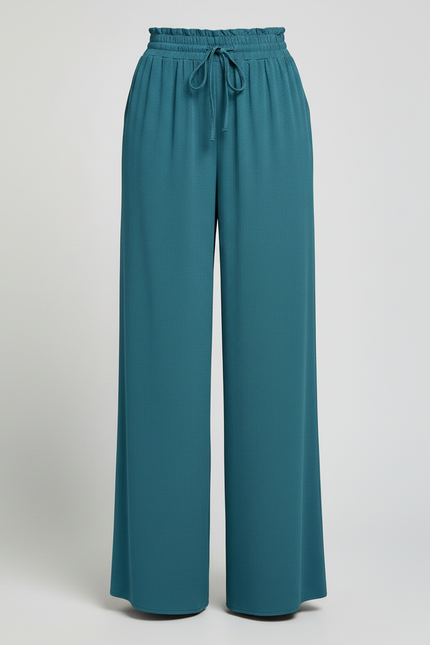 Pantalon Japonais Fluide Ample Taille Élastique Bleu Sarcelle - Viscose - vue 3