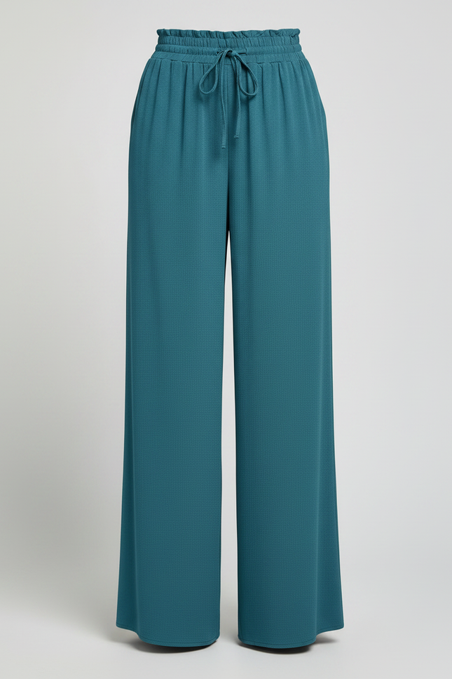 Pantalon Japonais Fluide Ample Taille Élastique Bleu Sarcelle - Viscose - vue 3