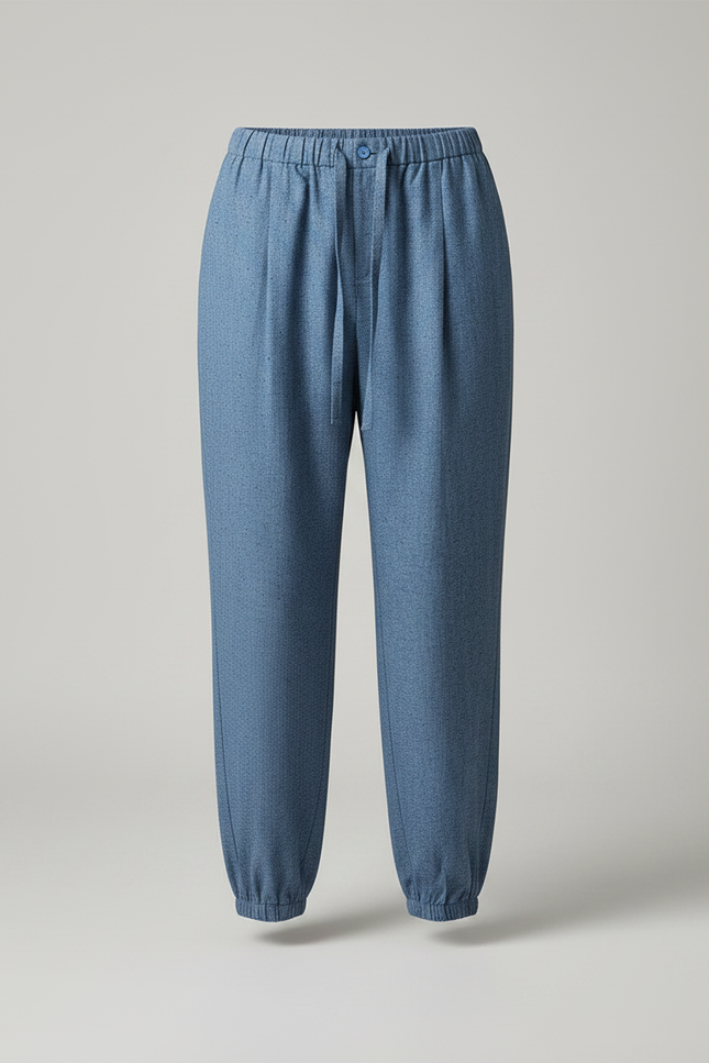 Pantalon Japonais Bleu Fluide Chevilles Resserrées Confortable - Coton - vue 3