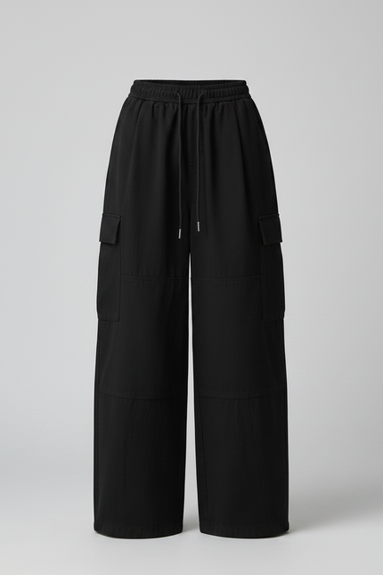 Pantalon Japonais Cargo Noir Ample Décontracté Femme - Gabardine - vue 3