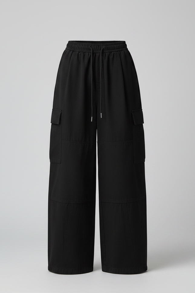 Pantalon Japonais Cargo Noir Ample Décontracté Femme - Gabardine - vue 3