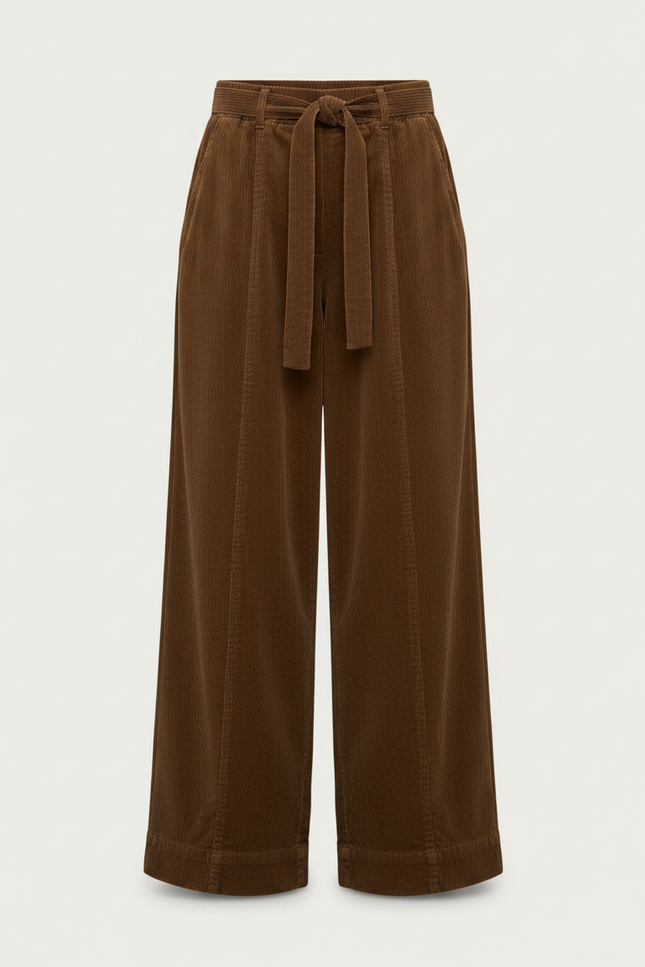 Pantalon Japonais Marron Velours Côtelé Ample Taille Haute - Cordé - vue 3