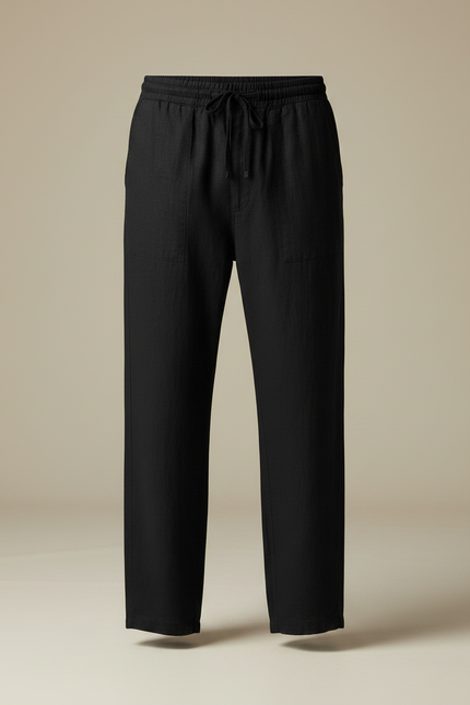 Pantalon Japonais Noir Lin Ample Cordon Fluide - vue 3