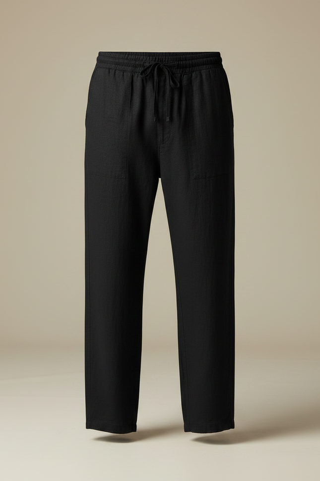 Pantalon Japonais Noir Lin Ample Cordon Fluide - vue 3