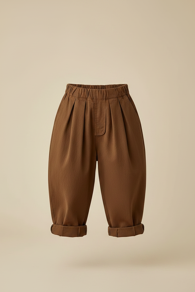 Pantalon Japonais Marron Ample Plissé Coton Enfant - vue 3