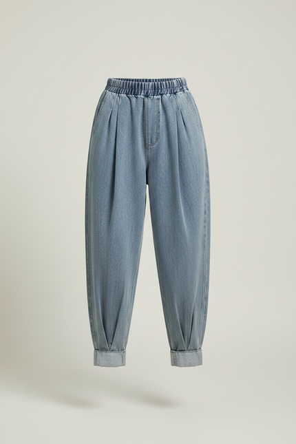 Pantalon Japonais Bleu Denim Ample Taille Haute - Jean - vue 3