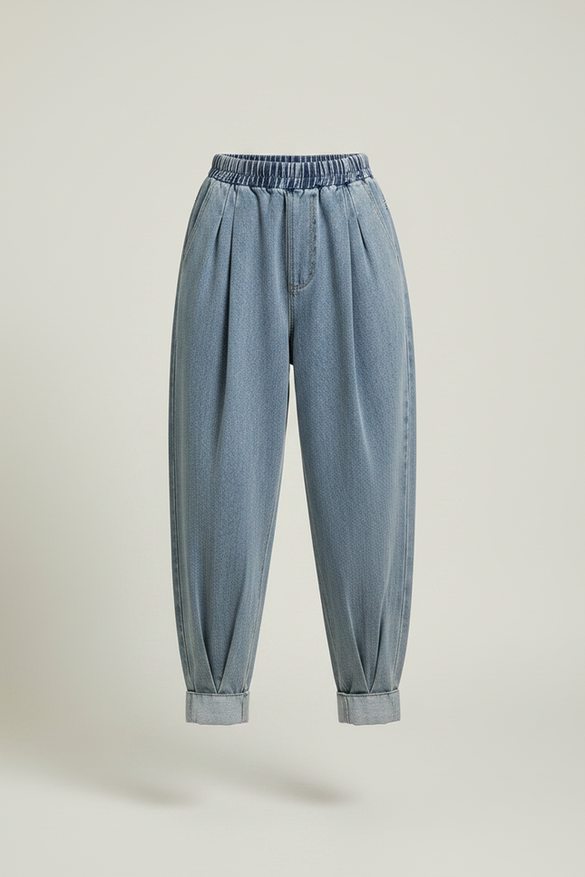 Pantalon Japonais Bleu Denim Ample Taille Haute - Jean - vue 3