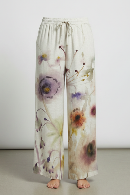 Pantalon Japonais Fluide Floral Ample Lin Décontracté - Multicolore - vue 3