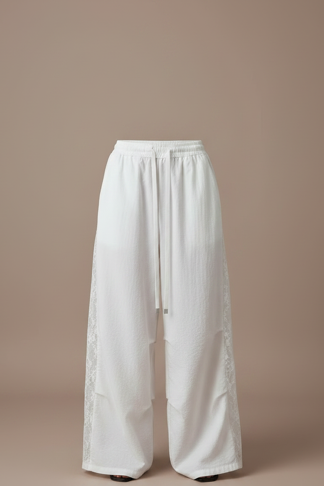 Pantalon Japonais Blanc Ample Dentelle Coton Fluide Femme - vue 3