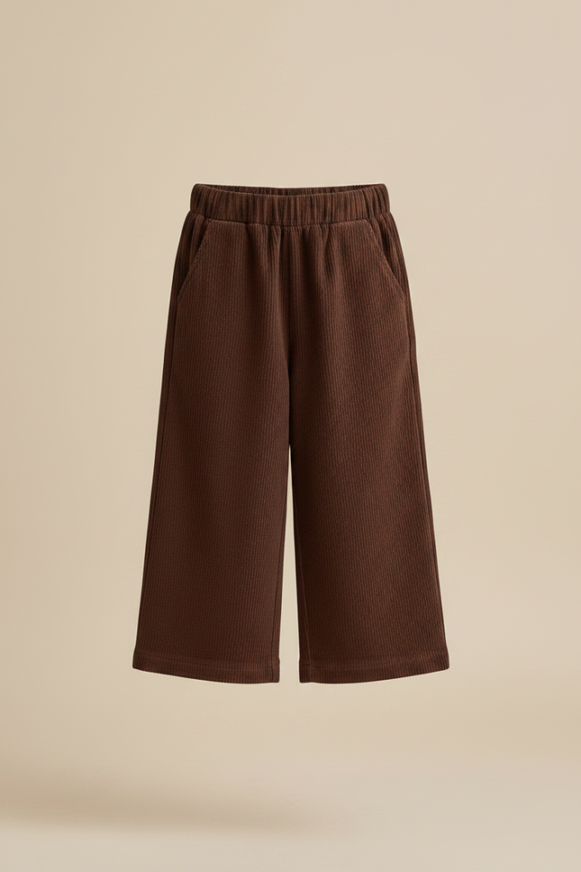 Pantalon Japonais Côtelé Marron Ample Décontracté Enfant - Cordé - vue 3
