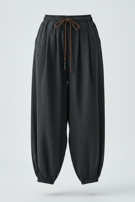 Pantalon Japonais Noir Ample Coton Sarouel Décontracté Homme - vue 3