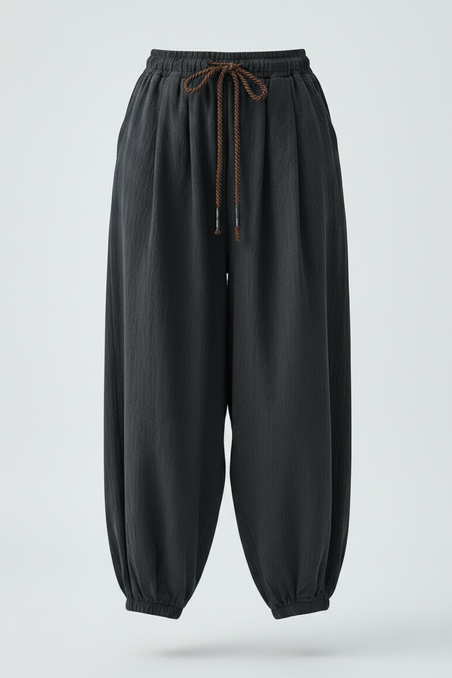 Pantalon Japonais Noir Ample Coton Sarouel Décontracté Homme - vue 3