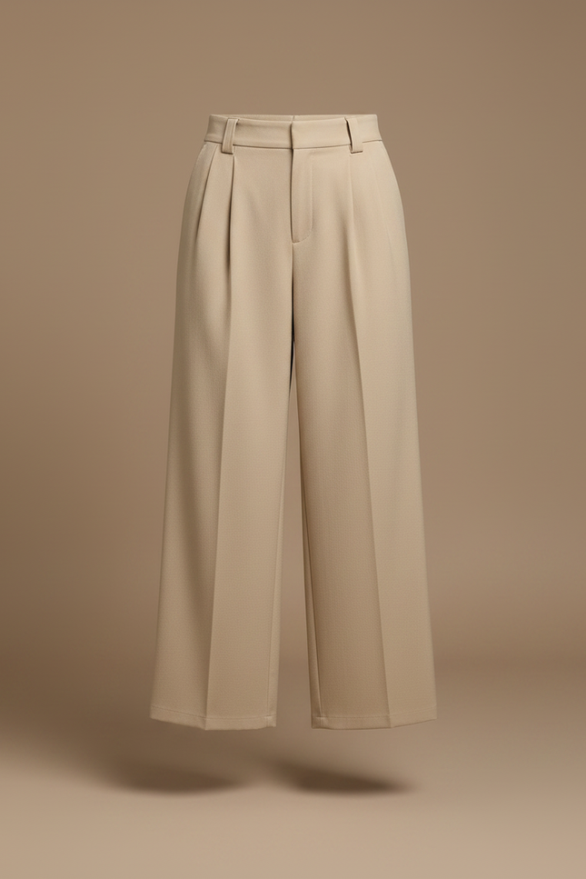 Pantalon Japonais Beige Ample Taille Haute Élégant - Gabardine - vue 3