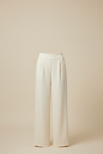 Pantalon Japonais Crème Ample Fluide Élégant Femme - Blanc Polyester - vue 3