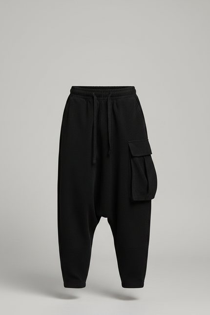 Pantalon Japonais Noir Ample Côtelé Cargo Garçon - Cordé - vue 3