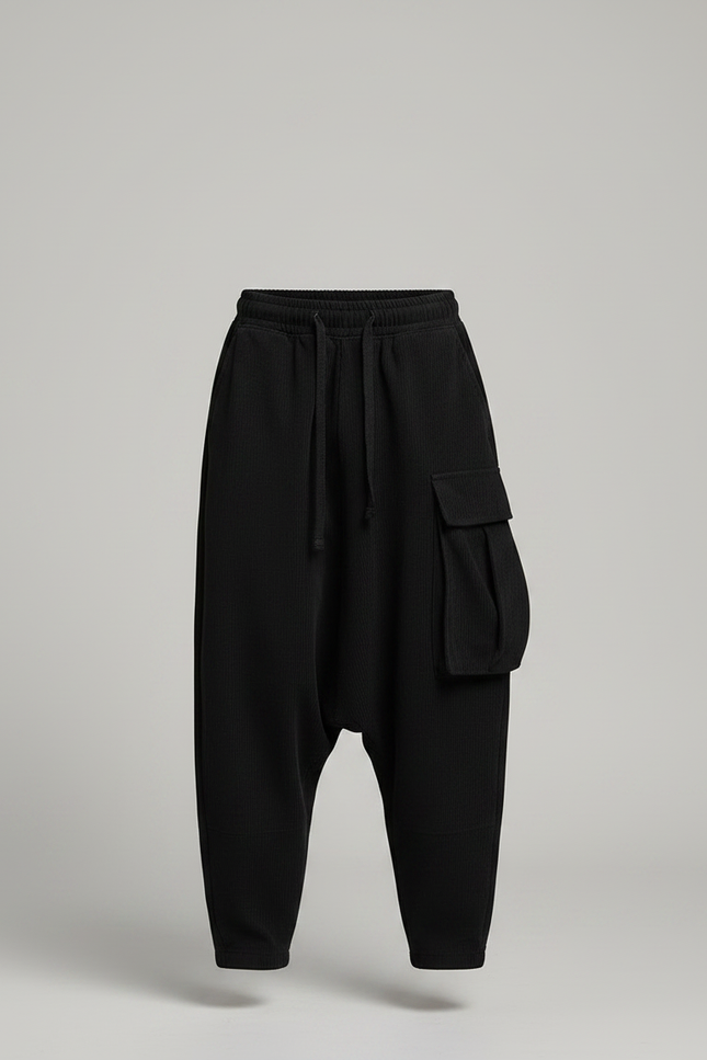 Pantalon Japonais Noir Ample Côtelé Cargo Garçon - Cordé - vue 3