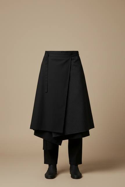 Pantalon Japonais Noir Superposé Rayé Ample Moderne - Gabardine - vue 3